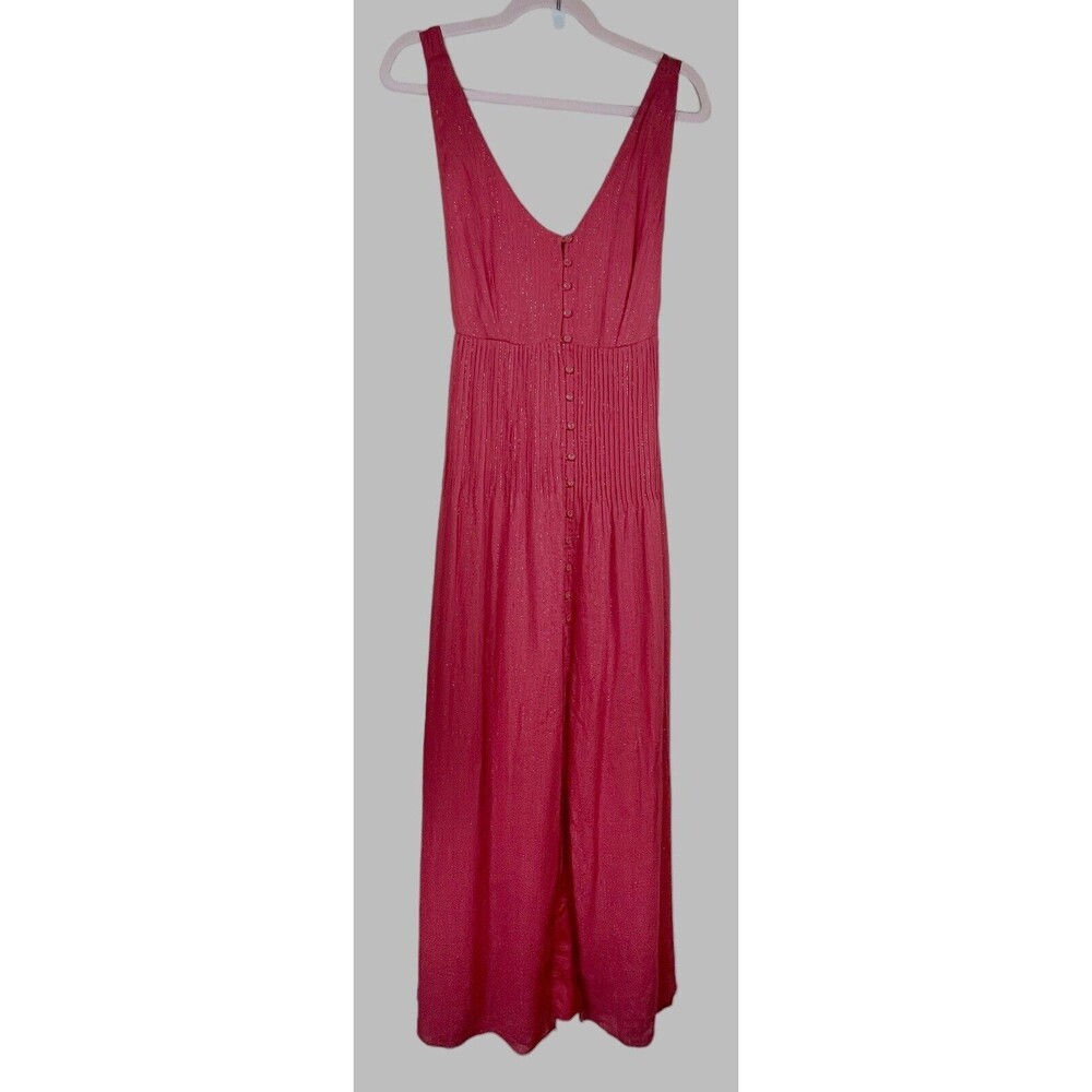 House Of Harlow X Revolve Red Metallic Halter Open Back Maxi Front Slit Button S